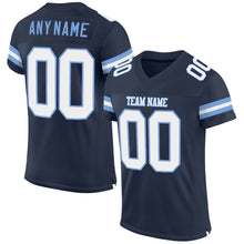 Load image into Gallery viewer, Custom Navy White-Light Blue Mesh Authentic Football Jersey