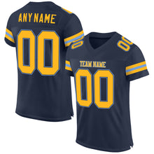 Load image into Gallery viewer, Custom Navy Gold-Light Blue Mesh Authentic Football Jersey