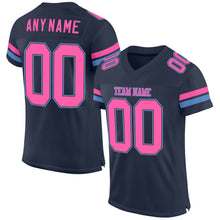 Load image into Gallery viewer, Custom Navy Pink-Light Blue Mesh Authentic Football Jersey