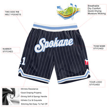 Load image into Gallery viewer, Custom Navy White Pinstripe White-Light Blue Authentic Basketball Shorts