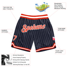 Load image into Gallery viewer, Custom Navy White Pinstripe Orange-White Authentic Basketball Shorts