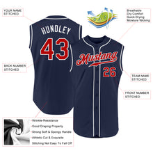 Load image into Gallery viewer, Custom Navy Red-White Authentic Sleeveless Baseball Jersey