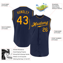 Load image into Gallery viewer, Custom Navy Gold Authentic Sleeveless Baseball Jersey