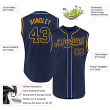 Load image into Gallery viewer, Custom Navy Navy-Gold Authentic Sleeveless Baseball Jersey