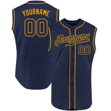 Load image into Gallery viewer, Custom Navy Navy-Gold Authentic Sleeveless Baseball Jersey