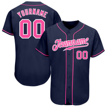 Load image into Gallery viewer, Custom Navy Pink-White Authentic Baseball Jersey