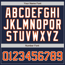 Load image into Gallery viewer, Custom Navy Orange Pinstripe Orange-White Authentic Baseball Jersey