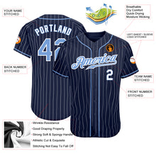 Load image into Gallery viewer, Custom Navy White Pinstripe Light Blue-White Authentic Baseball Jersey