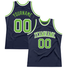 Load image into Gallery viewer, Custom Navy Neon Green-White Authentic Throwback Basketball Jersey