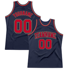 Load image into Gallery viewer, Custom Navy Red-Old Gold Authentic Throwback Basketball Jersey