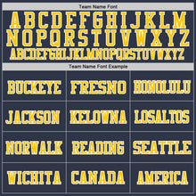 Load image into Gallery viewer, Custom Navy Gold-White Mesh Authentic Throwback Football Jersey