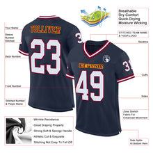 Load image into Gallery viewer, Custom Navy White-Maroon Mesh Authentic Throwback Football Jersey