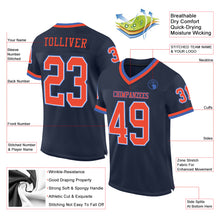 Load image into Gallery viewer, Custom Navy Orange-Blue Mesh Authentic Throwback Football Jersey