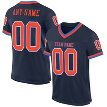 Load image into Gallery viewer, Custom Navy Orange-Blue Mesh Authentic Throwback Football Jersey