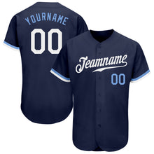 Load image into Gallery viewer, Custom Navy White-Light Blue Authentic Baseball Jersey