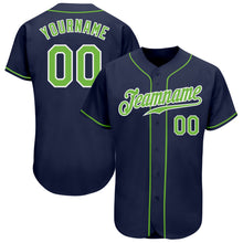 Load image into Gallery viewer, Custom Navy Neon Green-White Authentic Baseball Jersey