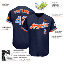 Load image into Gallery viewer, Custom Navy Powder Blue-Orange Authentic Baseball Jersey