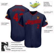 Load image into Gallery viewer, Custom Navy Red Authentic Baseball Jersey