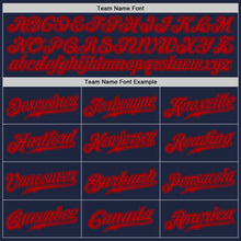 Load image into Gallery viewer, Custom Navy Red Authentic Baseball Jersey