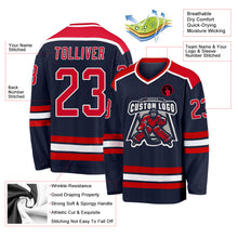 Load image into Gallery viewer, Custom Navy Red-White Hockey Jersey