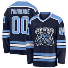 Load image into Gallery viewer, Custom Navy Light Blue-White Hockey Jersey