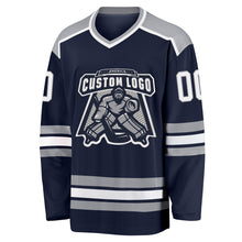 Load image into Gallery viewer, Custom Navy White-Gray Hockey Jersey