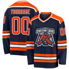 Load image into Gallery viewer, Custom Navy Orange-White Hockey Jersey