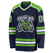 Load image into Gallery viewer, Custom Navy Neon Green-White Hockey Jersey
