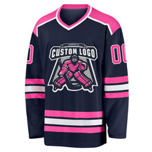 Load image into Gallery viewer, Custom Navy Pink-White Hockey Jersey