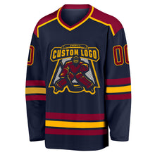 Load image into Gallery viewer, Custom Navy Maroon-Gold Hockey Jersey