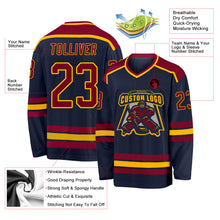 Load image into Gallery viewer, Custom Navy Maroon-Gold Hockey Jersey
