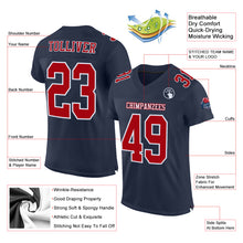Load image into Gallery viewer, Custom Navy Red-White Mesh Authentic Football Jersey