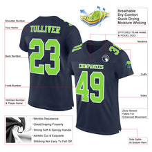 Load image into Gallery viewer, Custom Navy Neon Green-White Mesh Authentic Football Jersey
