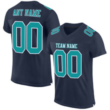 Load image into Gallery viewer, Custom Navy Aqua-White Mesh Authentic Football Jersey