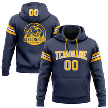 Load image into Gallery viewer, Custom Stitched Navy Gold-White Football Pullover Sweatshirt Hoodie