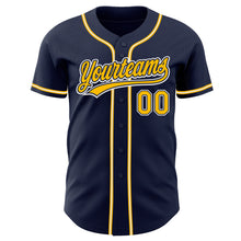 Load image into Gallery viewer, Custom Navy Gold-White Authentic Baseball Jersey