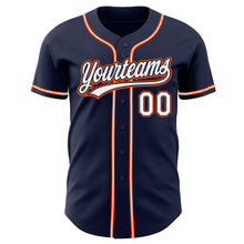 Load image into Gallery viewer, Custom Navy White-Orange Authentic Baseball Jersey