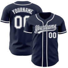 Load image into Gallery viewer, Custom Navy White-Gray Authentic Baseball Jersey