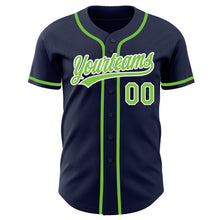 Load image into Gallery viewer, Custom Navy Neon Green-White Authentic Baseball Jersey