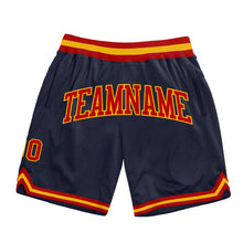 Load image into Gallery viewer, Custom Navy Red-Gold Authentic Throwback Basketball Shorts
