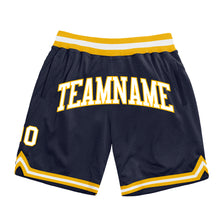 Load image into Gallery viewer, Custom Navy White-Gold Authentic Throwback Basketball Shorts