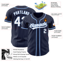 Load image into Gallery viewer, Custom Navy White Pinstripe White-Light Blue Authentic Baseball Jersey