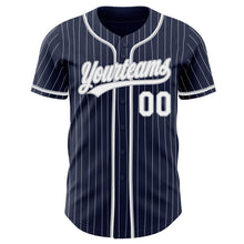 Load image into Gallery viewer, Custom Navy White Pinstripe White-Gray Authentic Baseball Jersey