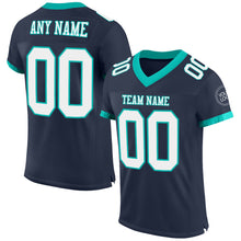 Load image into Gallery viewer, Custom Navy White-Aqua Mesh Authentic Football Jersey