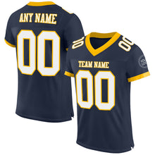 Load image into Gallery viewer, Custom Navy White-Gold Mesh Authentic Football Jersey