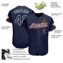Load image into Gallery viewer, Custom Navy Orange-White Authentic Baseball Jersey