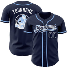 Load image into Gallery viewer, Custom Navy White-Light Blue Authentic Baseball Jersey