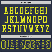Load image into Gallery viewer, Custom Navy Neon Yellow Mesh Authentic Football Jersey