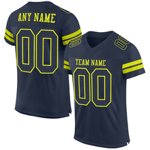 Load image into Gallery viewer, Custom Navy Neon Yellow Mesh Authentic Football Jersey