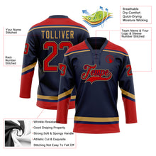 Load image into Gallery viewer, Custom Navy Red-Old Gold Hockey Lace Neck Jersey